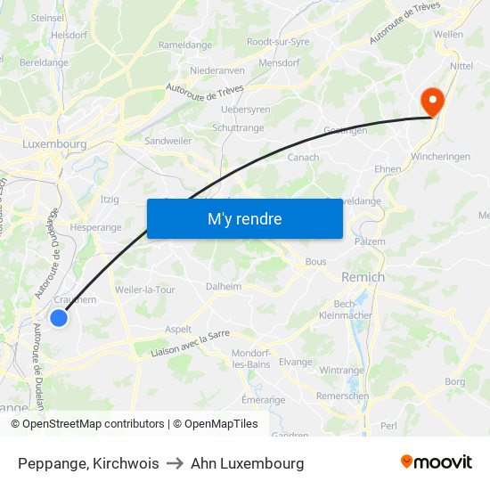 Peppange, Kirchwois to Ahn Luxembourg map