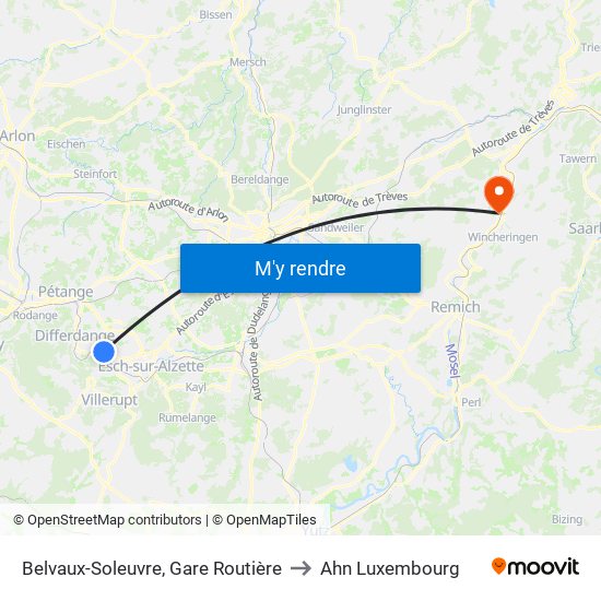 Belvaux-Soleuvre, Gare Routière to Ahn Luxembourg map