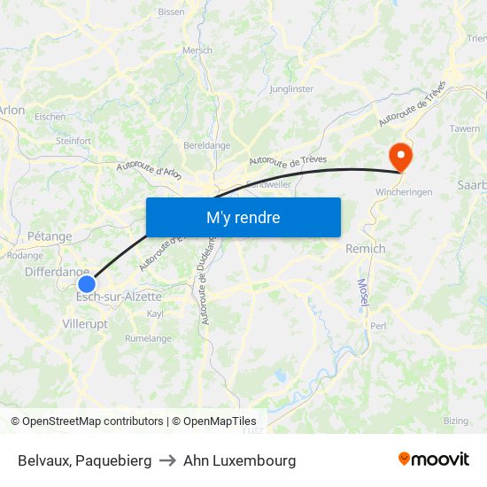 Belvaux, Paquebierg to Ahn Luxembourg map