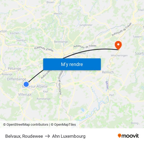 Belvaux, Roudewee to Ahn Luxembourg map