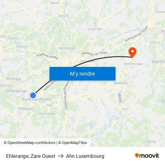 Ehlerange, Zare Ouest to Ahn Luxembourg map