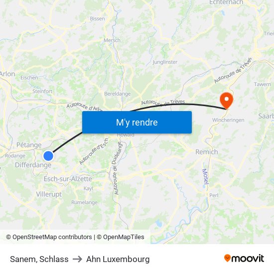 Sanem, Schlass to Ahn Luxembourg map