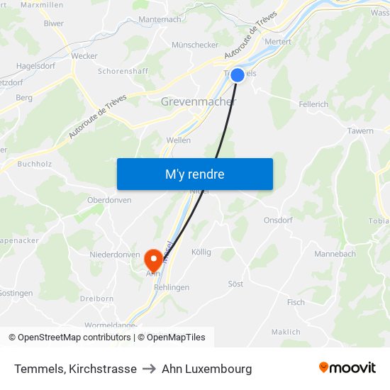 Temmels, Kirchstrasse to Ahn Luxembourg map