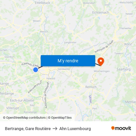 Bertrange, Gare Routière to Ahn Luxembourg map