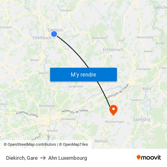 Diekirch, Gare to Ahn Luxembourg map
