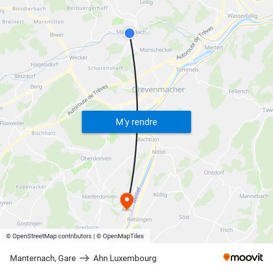 Manternach, Gare to Ahn Luxembourg map