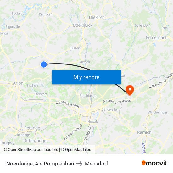 Noerdange, Ale Pompjesbau to Mensdorf map