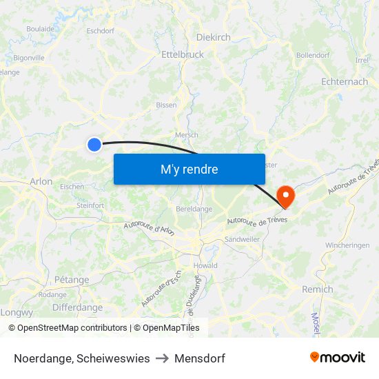 Noerdange, Scheiweswies to Mensdorf map