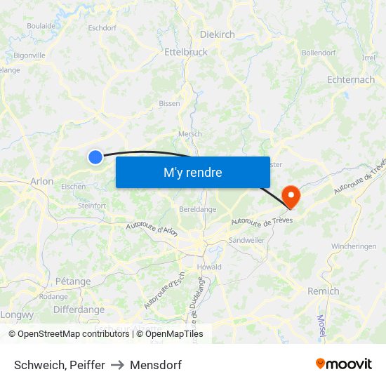 Schweich, Peiffer to Mensdorf map