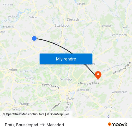 Pratz, Bousserpad to Mensdorf map