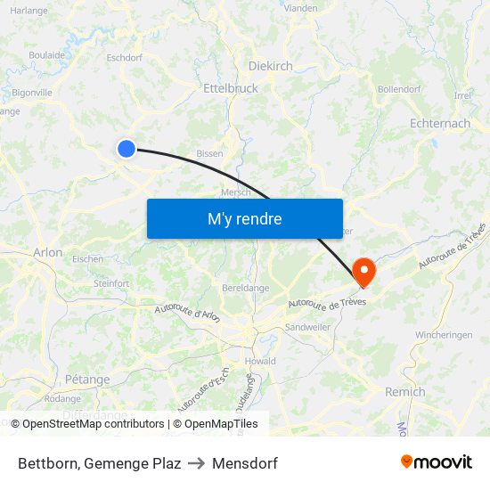 Bettborn, Gemenge Plaz to Mensdorf map