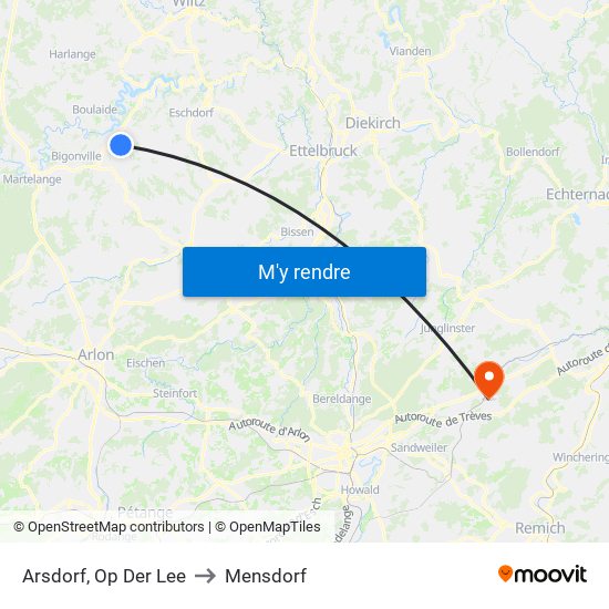 Arsdorf, Op Der Lee to Mensdorf map