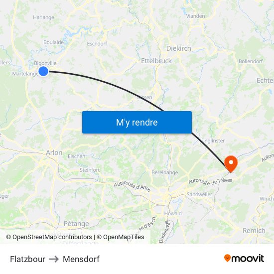 Flatzbour to Mensdorf map