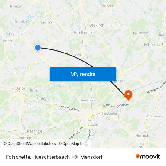 Folschette, Hueschterbaach to Mensdorf map