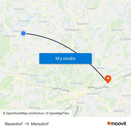 Riesenhof to Mensdorf map