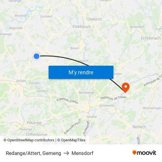 Redange/Attert, Gemeng to Mensdorf map