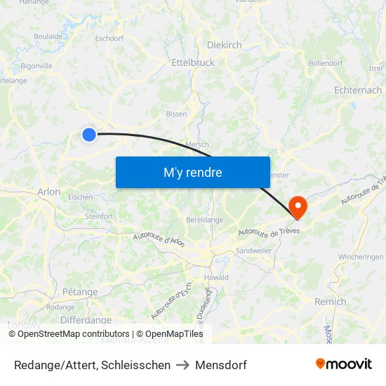 Redange/Attert, Schleisschen to Mensdorf map