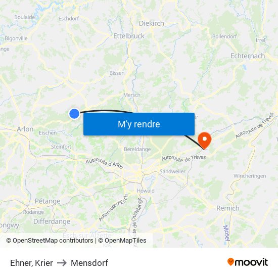 Ehner, Krier to Mensdorf map