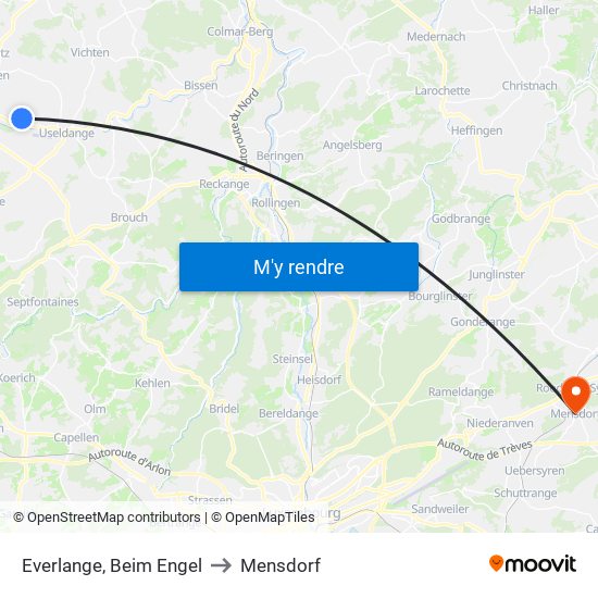 Everlange, Beim Engel to Mensdorf map
