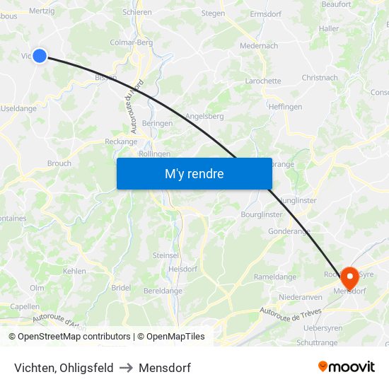 Vichten, Ohligsfeld to Mensdorf map