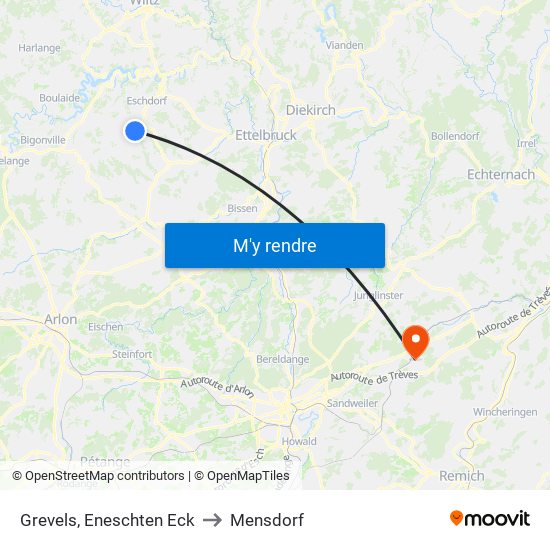 Grevels, Eneschten Eck to Mensdorf map