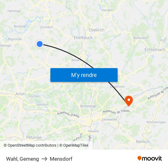 Wahl, Gemeng to Mensdorf map