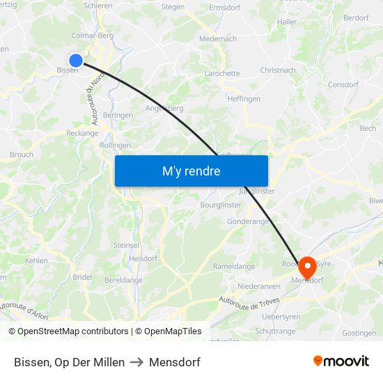 Bissen, Op Der Millen to Mensdorf map