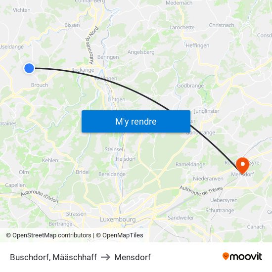 Buschdorf, Määschhaff to Mensdorf map