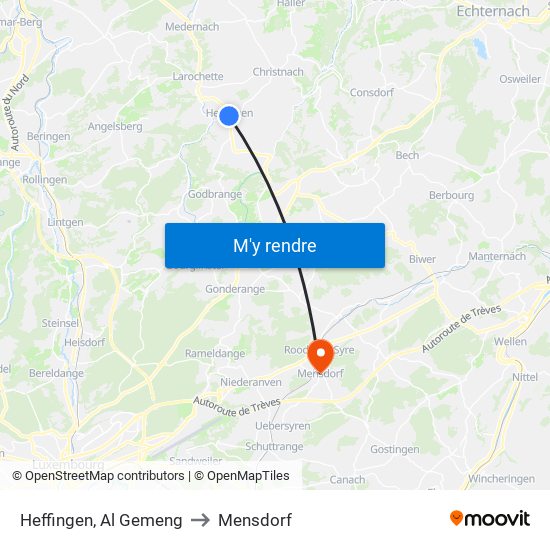 Heffingen, Al Gemeng to Mensdorf map