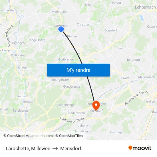 Larochette, Millewee to Mensdorf map