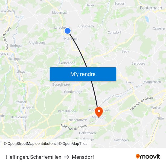 Heffingen, Scherfemillen to Mensdorf map