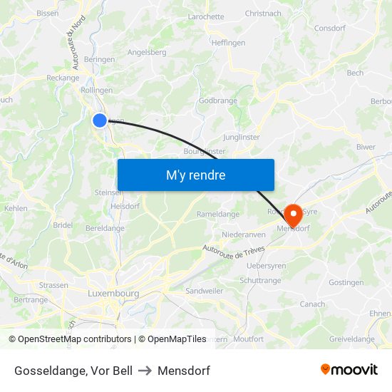 Gosseldange, Vor Bell to Mensdorf map