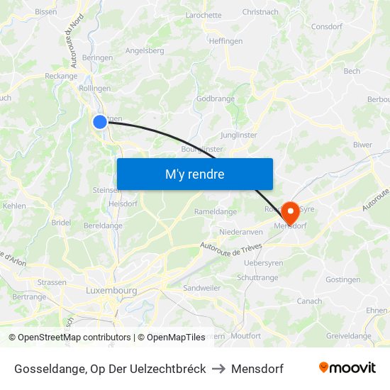Gosseldange, Op Der Uelzechtbréck to Mensdorf map