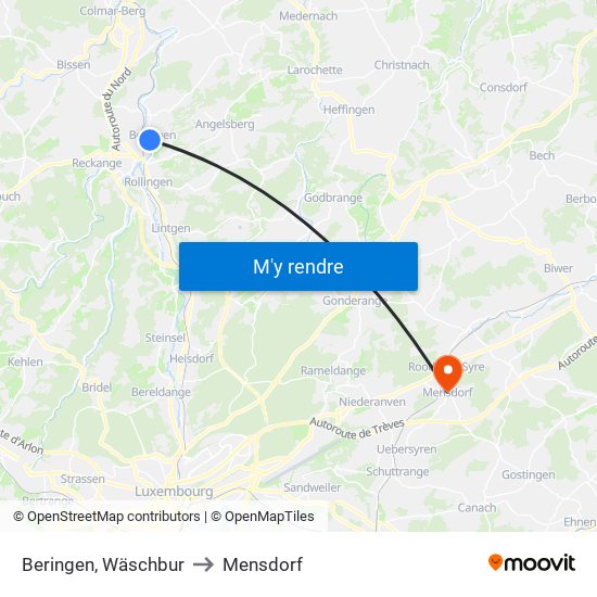 Beringen, Wäschbur to Mensdorf map