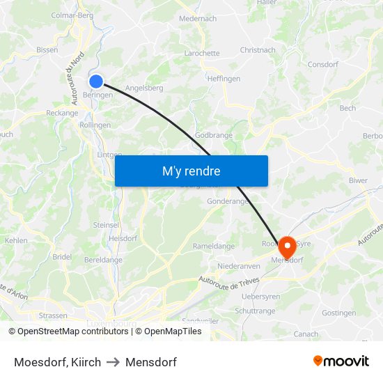 Moesdorf, Kiirch to Mensdorf map