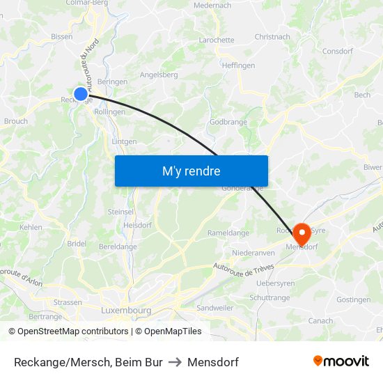 Reckange/Mersch, Beim Bur to Mensdorf map