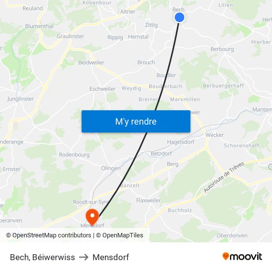 Bech, Béiwerwiss to Mensdorf map