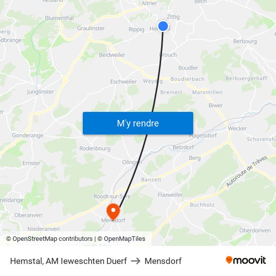 Hemstal, AM Ieweschten Duerf to Mensdorf map