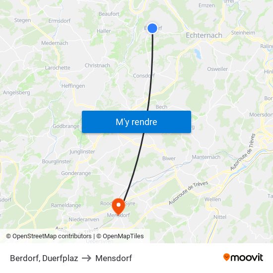 Berdorf, Duerfplaz to Mensdorf map