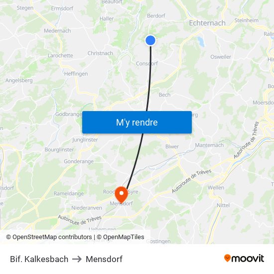 Bif. Kalkesbach to Mensdorf map