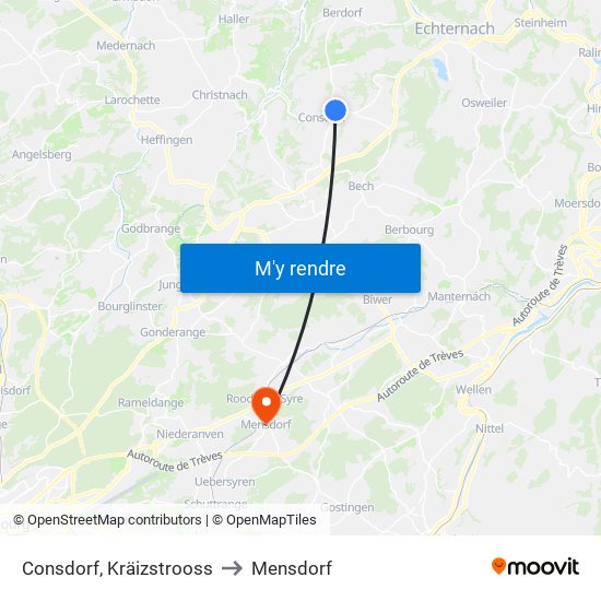 Consdorf, Kräizstrooss to Mensdorf map