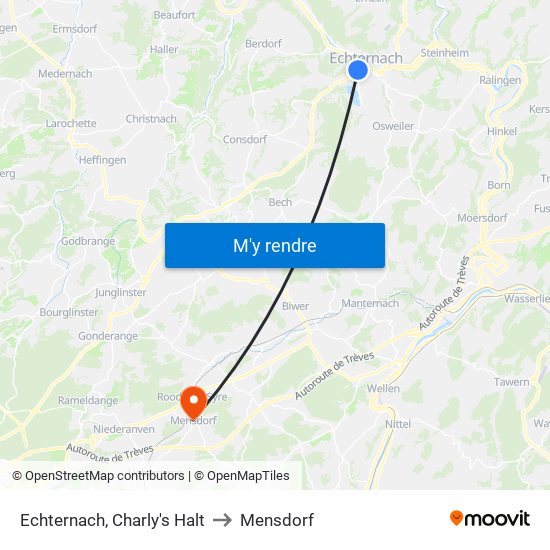 Echternach, Charly's Halt to Mensdorf map