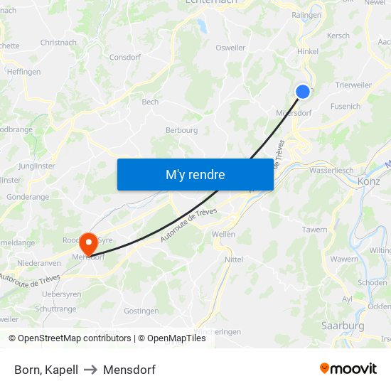 Born, Kapell to Mensdorf map