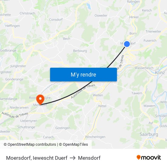 Moersdorf, Iewescht Duerf to Mensdorf map