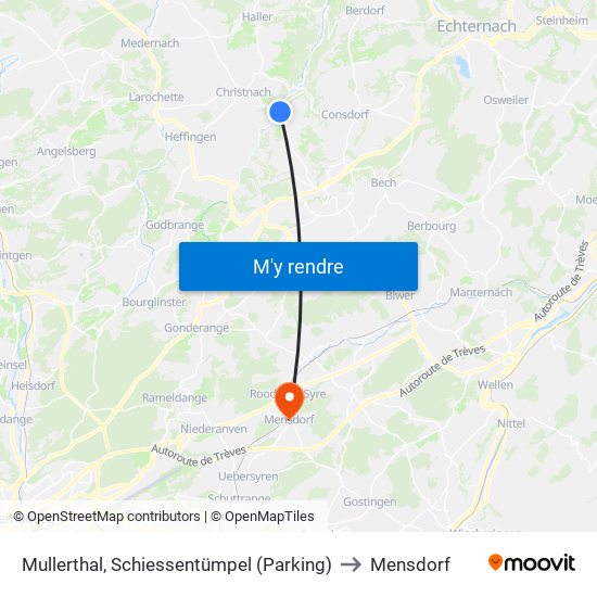 Mullerthal, Schiessentümpel (Parking) to Mensdorf map