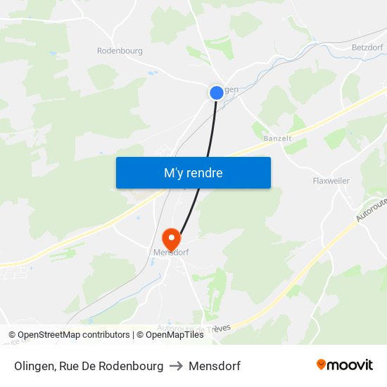 Olingen, Rue De Rodenbourg to Mensdorf map