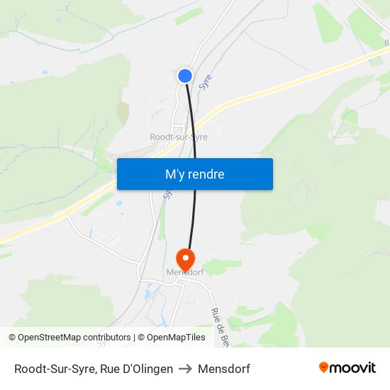 Roodt-Sur-Syre, Rue D'Olingen to Mensdorf map