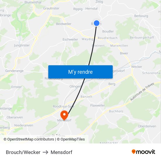 Brouch/Wecker to Mensdorf map