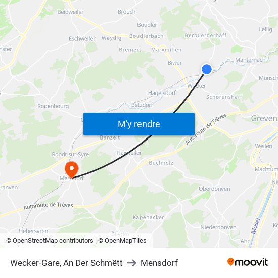 Wecker-Gare, An Der Schmëtt to Mensdorf map