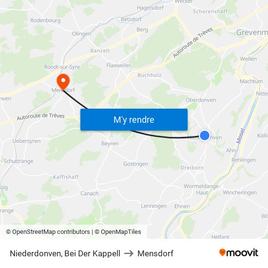 Niederdonven, Bei Der Kappell to Mensdorf map